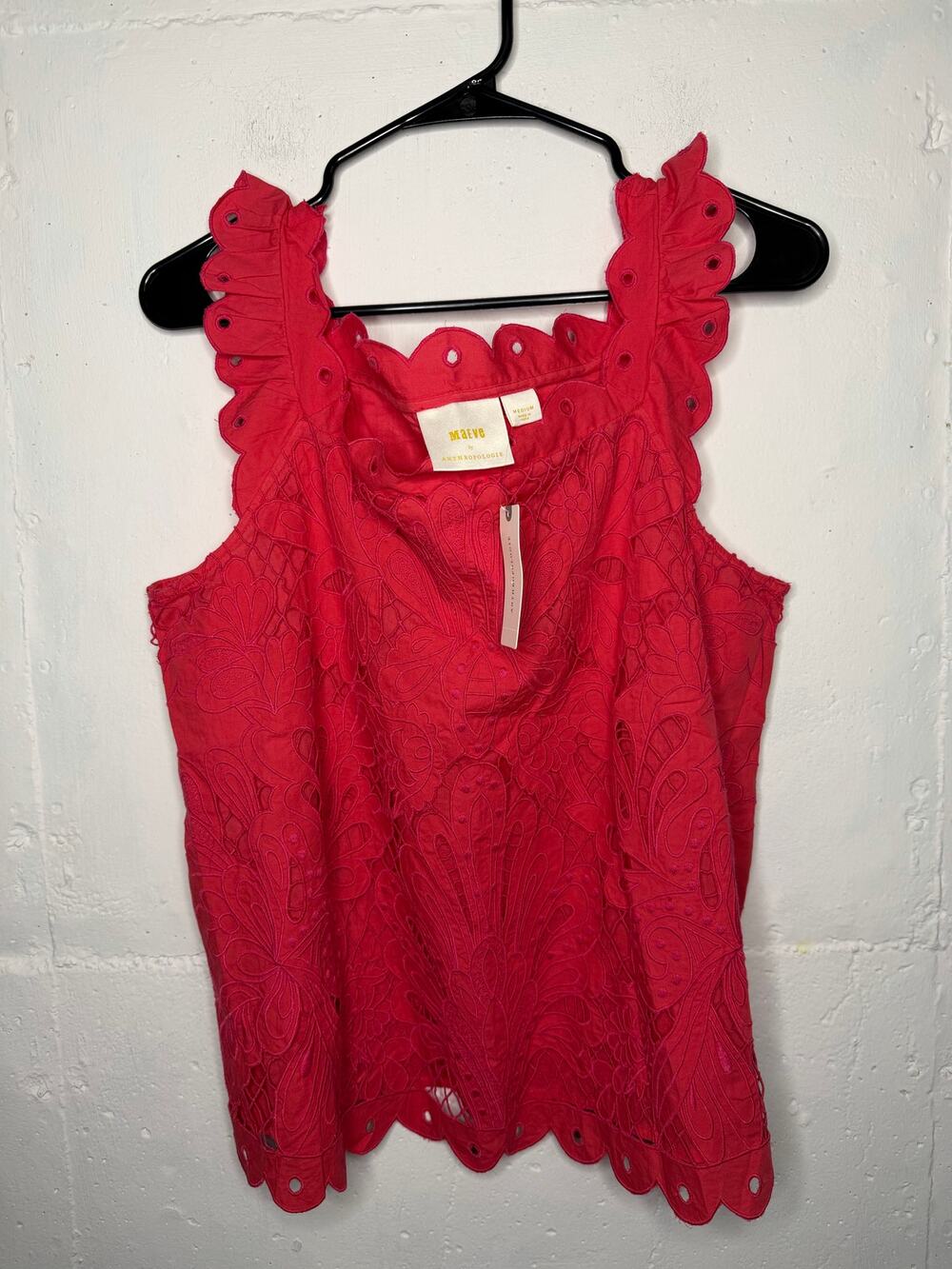 NEW Maeve for Anthropologie Red Coral Eyelet Tank Top Size Medium